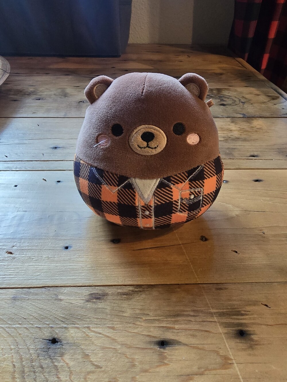 Squishmallows 5" Omar the Bear in Flannel Plaid Shirt - Fall Harvest